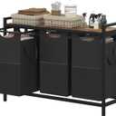 Heybly Laundry Hampers, 3  12.5 Gal Laundry Basket with Large Desktop Sorter for Laundry Room Organization, Bathroom and Dorm Laundry Bags on Storage Shelf, Rustic Brown HLH003SR