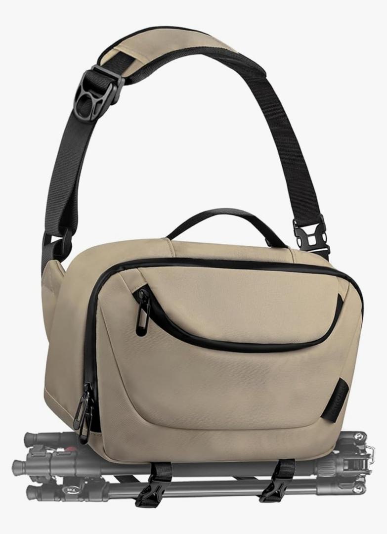 TAAOKA Camera Sling Bag,Waterproof Camera Case with Tripod Holder,Lightweight DSLR/SLR/Mirrorless Camera Bags Crossbody for photographers-Coffee