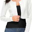 Women's Cropped Knit Cardigan Sweater Long Sleeve Button Down Open Front Bolero Shrug for Spring and Fall (White) S