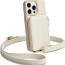 ZVE For iPhone 14 Pro Wallet Case Crossbody, Zipper Card Phone Case with Wrist Strap, Leather Cover with RFID Blocking for Women Compatible with iPhone 14 Pro, 6.1 Inch, Beige