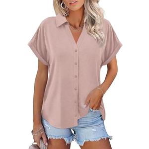 ORANDESIGNE Women's Short Sleeve Polo Tops Summer Button Down Collared T Shirts Casual Cute Ladies Tees XL