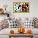 Haunted House Halloween Wall Art Large Wooden Vintage Gold Framed Horror Theme Pictures for Rustic Landscape Wall Decor, Aesthetic Halloween Wall Welcome Decor (Including Wooden Frame)