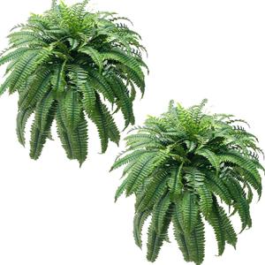 2pcs 48'' Fake Ferns Artificial Plants, 88 Branches Large Artificial Ferns for Outdoors Faux Boston Fern Bush, Realistic Uv Resistant Artificial Faux Fern Hanging Plants for Home Decor