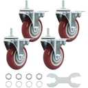 Finnhomy Swivel Caster Wheels 4 Inch Threaded Stem Casters Set of 4 Heavy Duty 3/8"-16 x 1 with Brake Polyurethane Industrial Locking Castors Wheels for Cart/Furniture 2200 Lbs Smooth Casters, Red