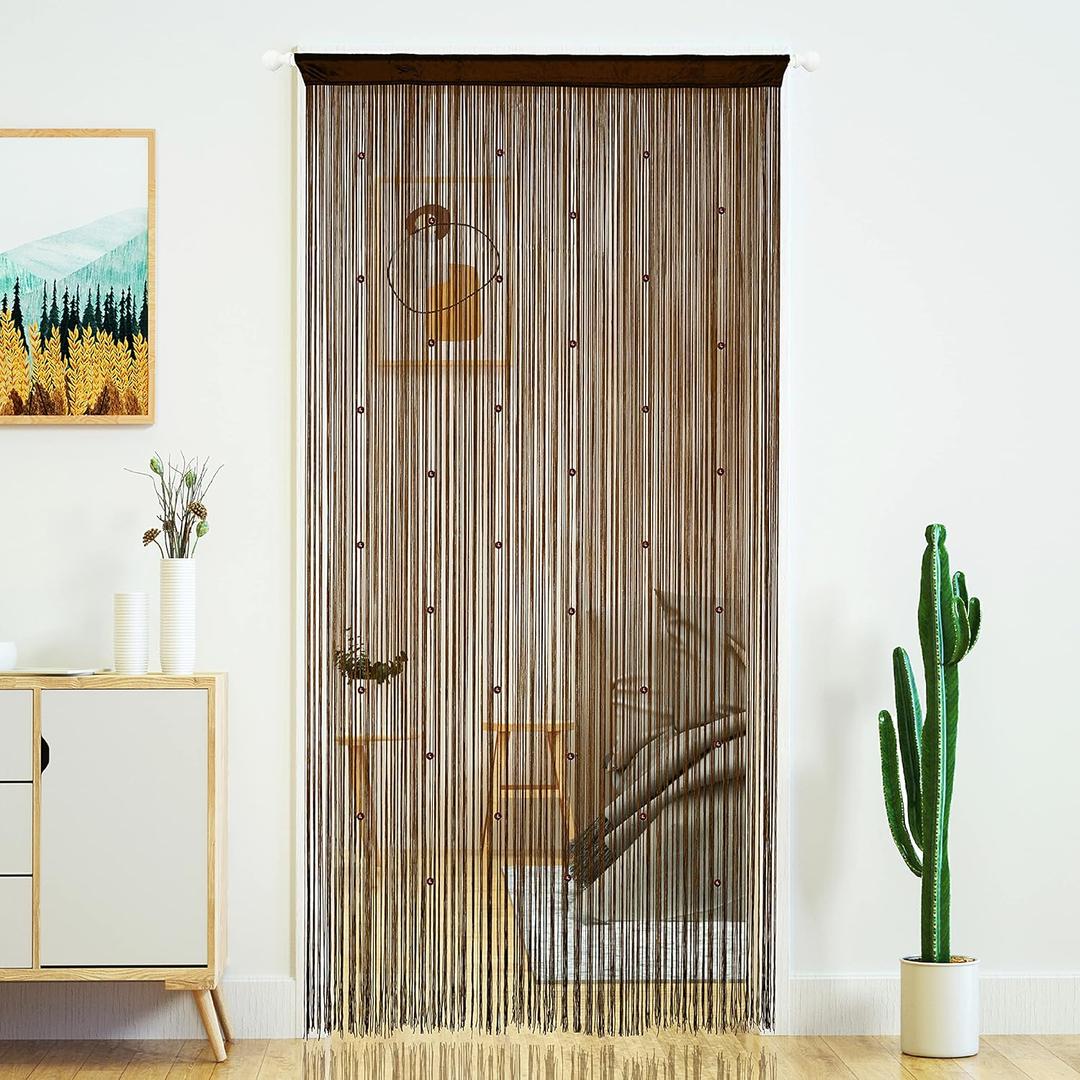YaoYue Beaded Curtain Door String Curtains for Doorway Tassels Beads Hanging Fringe Hippie Room Divider Window Hallway Entrance Wall Closet Bedroom Privacy Decor (3979in/100200cm, Coffee) (39"W x 79"L (Pack of 1))