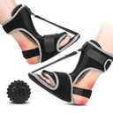 Plantar Fasciitis Night Splint with Massage Ball for Plantar Fasciitis Relief, 2 Pack Comfortable Plantar Fasciitis Brace for Achilles Tendonitis Heal Spur Foot-drop Flat-arch, Free Size for Men and Women - Black