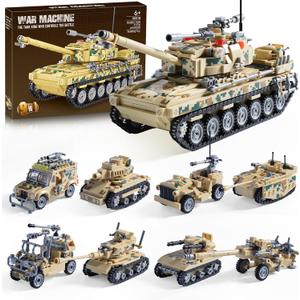 1176-Piece Military Tank Building Blocks Set Compatible with Lego, Create A Large Army Tank or 8 Sets of Military Models, Great Army Toys Gifts for Boys Kids Age 6+ Year Old