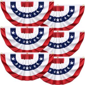 6 Pack USA Pleated Half Fan Bunting Flags, 1.5 x 3 Feet Bunting Flags Outdoor Memorial Day Fourth of July Independence Day 4th of July Decorations