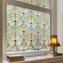 3D Stained Glass Window Film, Decorative Window Privacy Film for Bathroom,Front Door,Home, Sun Blocking Heat Control,Static Cling, Golden Ironwork 35.4inch x 78.7inch