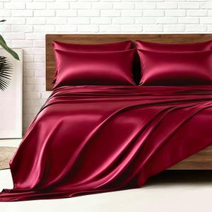 MR&HM Satin Sheets Queen Size with Elastic Corner Straps, Burgundy
Similar to Silk, 6-Piece Silky Soft Bed Sheet Set, Gentle on Skin and Hair, 15" Deep Pocket, Cooling & Breathable