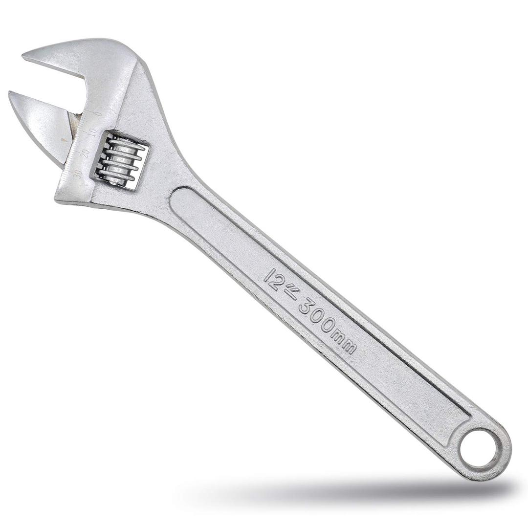 Dr.Luck 12 Inch Silver Adjustable Wrench, 40mm Wide Jaw Opening, Drop Forged Steel Heat Treated Chrome-plated, Professional Garage DIY Classic Proto Tools