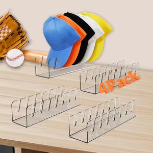 4 Pack Hat Storage Organizer for Baseball Caps - Acrylic Hat Display Rack for 28 Ball Caps, No Install Hats Stand Shelf for Trucker and Golf Cap, Hats Holder for Closet, Bedroom (Clear)