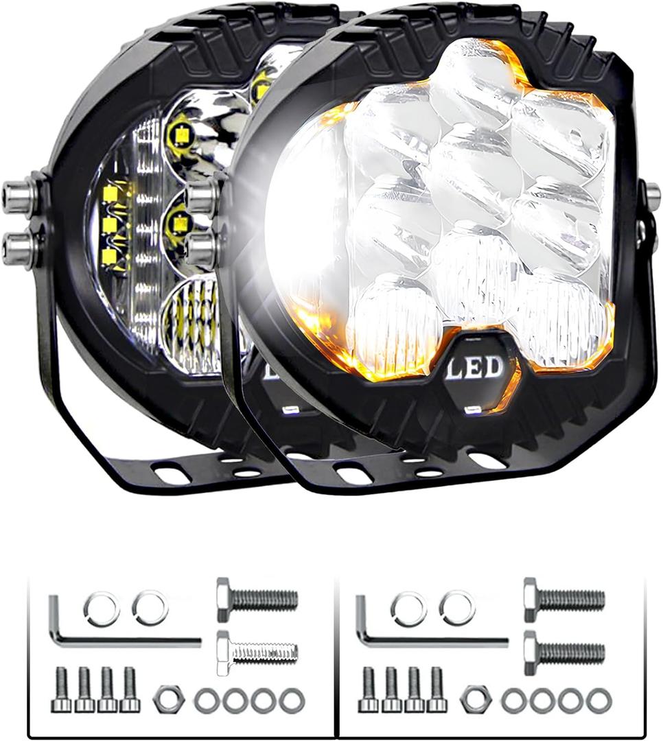 5 Inch LED Light Pods, 172W 30000LM Side Shooter Round Light Bar with Amber DRL, 270 Wide Range White/Amber Fog Light Hyper Spot Beam Offroad Driving Lights for Car Truck, 2 Pack