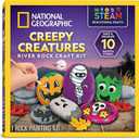 National Geographic Creepy Creatures Rock Painting Kit - Halloween Arts & Crafts Kit for Kids, Decorate 10 River Rocks with 10 Paint Colors & More Spooky Art Supplies, Halloween Gifts for Kids