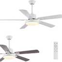 52" White Ceiling Fans with Light and Remote Control, Modern Ceiling Fan with Lights, 3 Blade White Indoor Bedroom Living Room Ceiling Fan