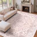Area Rugs 9'x12' Washable Non-Slip, Floral Vintage Distress Print Pattern Medallion Carpet for Living Room Bedroom Dining Room, Pink Greypink Cute