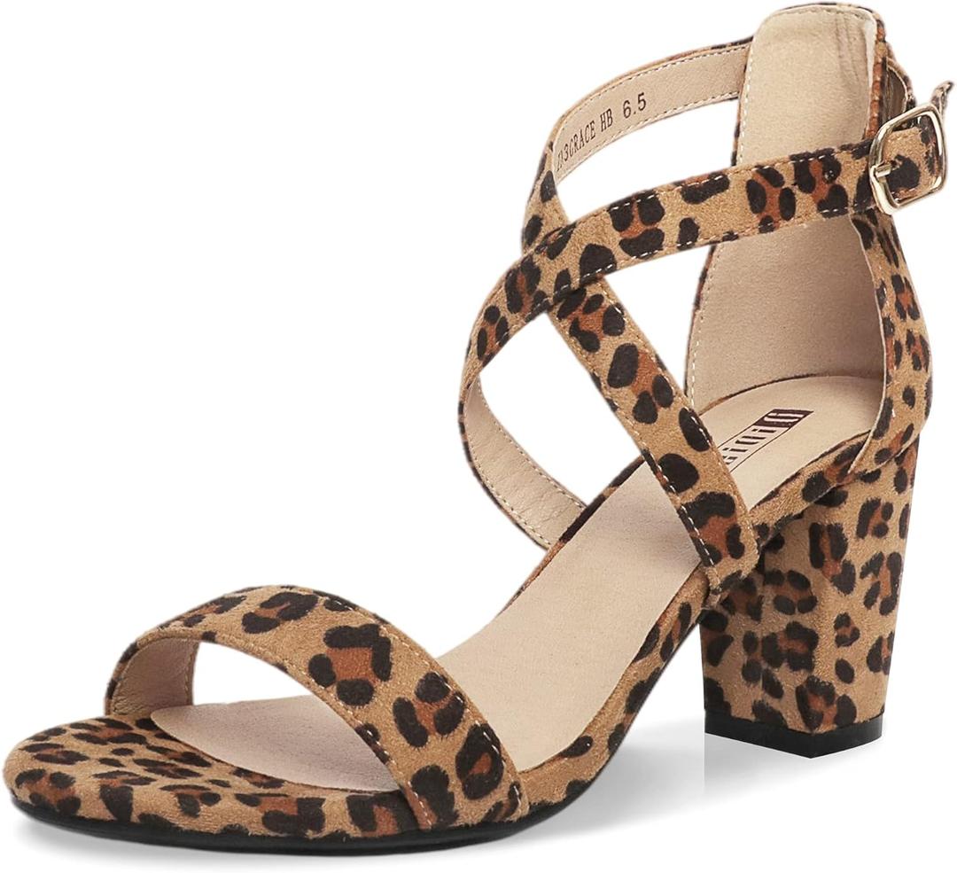 IDIFU Women's IN3 Grace Strappy Block Heels Sandals Comfy Open Toe Chunky Dress Wedding Shoes with Adjustable Cross Strap (9)