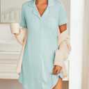 Ekouaer Nightgowns for Women 2 Pack Button Down Sleepwear Short Sleeve Sleepshirts Soft Nightshirts Boyfriend Pajama Dress,Black/Sky Blue,XXL