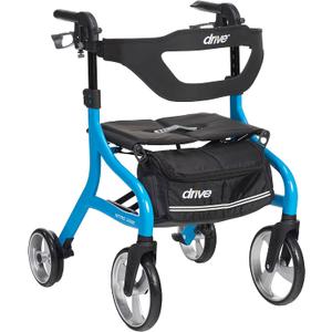 Drive Medical Nitro Sprint Foldable Rollator Walker with Seat - Lightweight Support - Large Wheels - Compact Folding Design - Adjustable Comfort - Standard Size - Blue