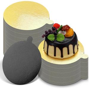 100 Pcs 5 Inch Round Cake Board with Tab Mini Pastry Gold and Black Reversible Waxed Cake Board Mini Cake Bases for Dessert Display Trays Pastry Plates