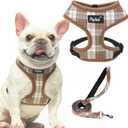 PUPTECK Soft Mesh Dog Harness and Leash Set Pet Puppy Cat Comfort Padded Vest No Pull Harnesses, Brown, L (L (NECK: 17", CHEST: 18.8"-24"))