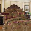 Loom and Mill 3 Piece Traditional Patchwork Quilt Set, Red Gold, Queen