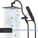 Hibbent All Metal cUPC Certified Shower Head, 10'' High Pressure Rainfall Showerhead Combo, Handheld Shower Wand, 12'' Adjustable Extension Arm, 4-Spray, 71'' Hose, Brass Shower Holder, Matte Black