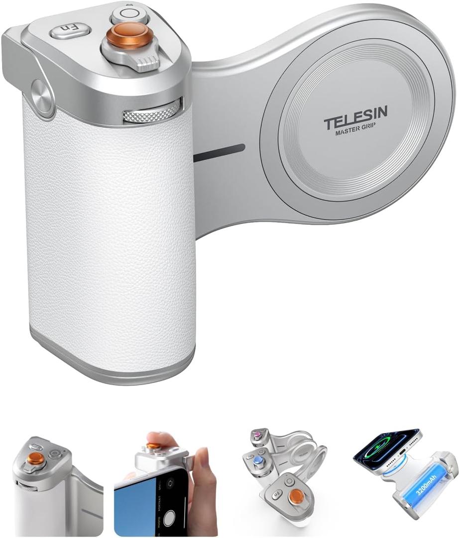 TELESIN Magnetic Imaging Master Grip, Ergonomic DSLR-Style Phone Camera Grip with 3200mAh Battery, Wireless Shutter Button, Custom Colorful Keycaps, Strong Magnetic Hold for iPhone Mag-Safe & Android