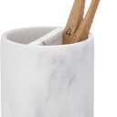 Essentra Home White Marble Toothbrush Holder | Small Toothbrush & Toothpaste Organizer | Blanc Collection