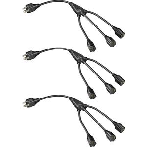 DEWENWILS Extension Cord Splitter 1 to 3, 18 Inch 16/3 Heavy Duty SJTW Wire, 3 Prong Outdoor Power Splitter for Halloween Decor Christmas Lights, ETL Listed, Black, Pack of 3