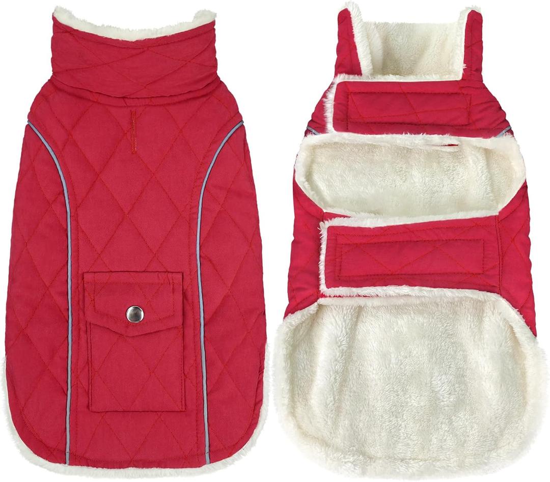 Malier Dog Winter Coat, Windproof Dog Cold Weather Coats with Real Pocket, Winter Dog Extra Warm Coat Dog Fleece Jacket Reflective Dog Clothes for Small Medium Large Dogs and Puppy (Medium, Red)
