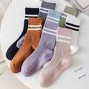 Tergy 8 Pairs Long Yoga Socks with Grip for Women Anti Skid Gripper Socks No Slip Socks for Pilates, Barre, Dance,Yoga