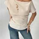 MakeMeChic Women's Asymmetrical Neck Blouse Ruched Short Sleeve Dressy Tops (S)