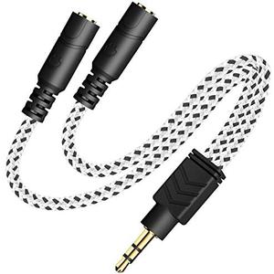 DUKABEL Headphone Splitter, Knitted 3.5mm Audio Splitter TRS 3-Pole Aux Splitter Cable for Headphones Earphones Speakers -Zebra White