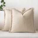 MIULEE Throw Pillow Covers Boho Farmhouse 24x24 Set of 2 Decorative Beige Eruo Sham Couch with Fringe Chic Cotton Pillowcases Home Decor Accents for Cushion Soft Bed Living Room