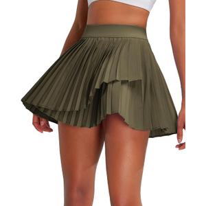 RUNNING GIRL Women's Pleated Tennis Skirts with Pockets High Waisted Tummy Control Casual Athletic Workout Golf Skorts (Green, XXL)