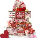 24 Pcs Vintage Farmhouse Valentine's Day Tiered Tray Decor Set Heart Wooden Valentine Table Centerpieces Love Heart XOXO Wooden Signs for Home Decor