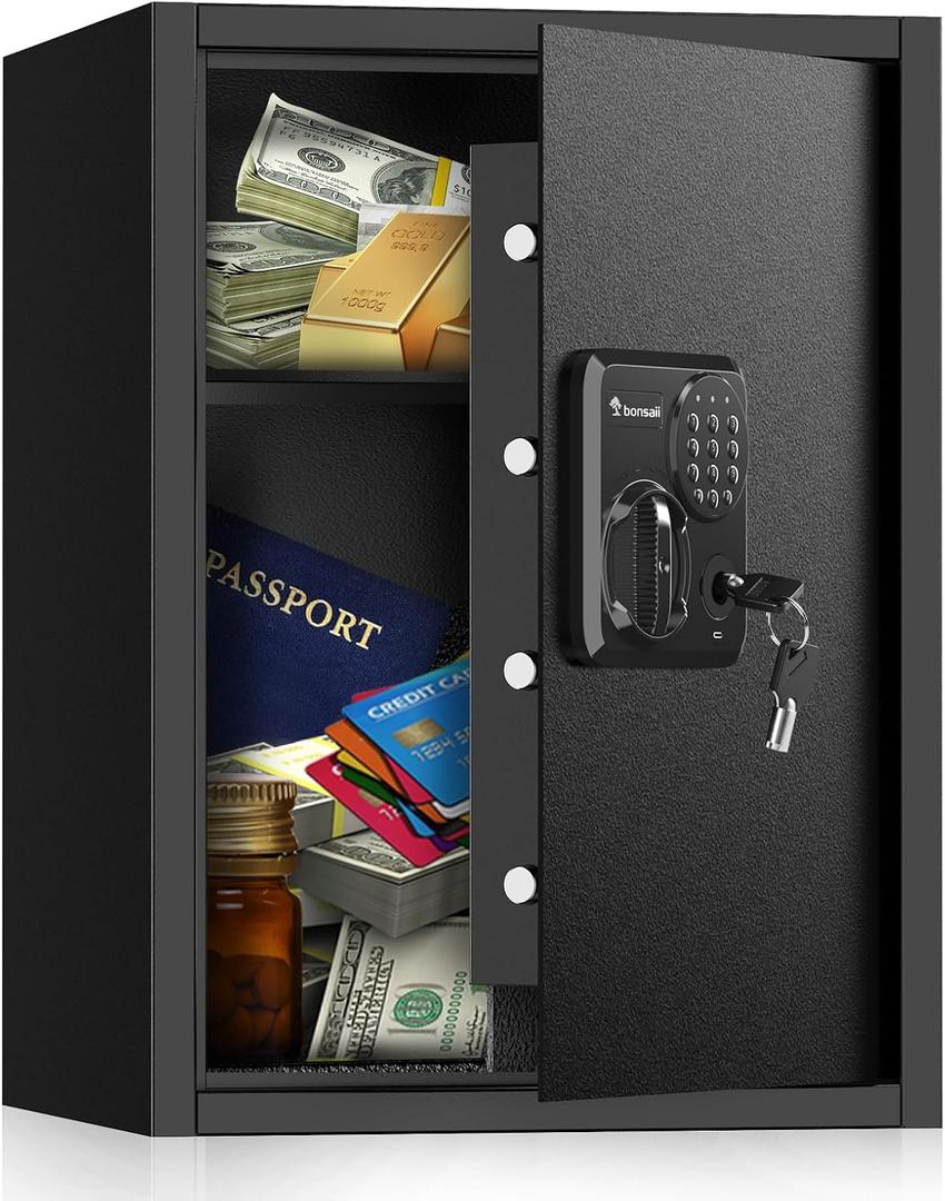 Bonsaii Large Safe Box 1.8 Cubic Feet with Digital Lock, Steel Security Safe Box with Removable Shelf for Home, Office, Cash, Valuables, Jewelry, 14.2" x 12.99" x 19.7"