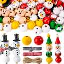 JOYIN 173 Pcs Christmas DIY Wooden Beads Craft, Printed Wood Round Beads Make Up to 30 Hanging Ornaments of Snowman, Santa Santa & Elf for Christmas Craft, Xmas Holiday Decoration,Art Activities (Multicolor)