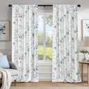 Beauoop Floral 100% Blackout Curtains 84 Inches Long 2 Panels for Bedroom Living Room Blue Grey and White Flower Patterned Room Darkening Thermal Soundproof Rod Pocket Back Tab Window Drapes, 52X84