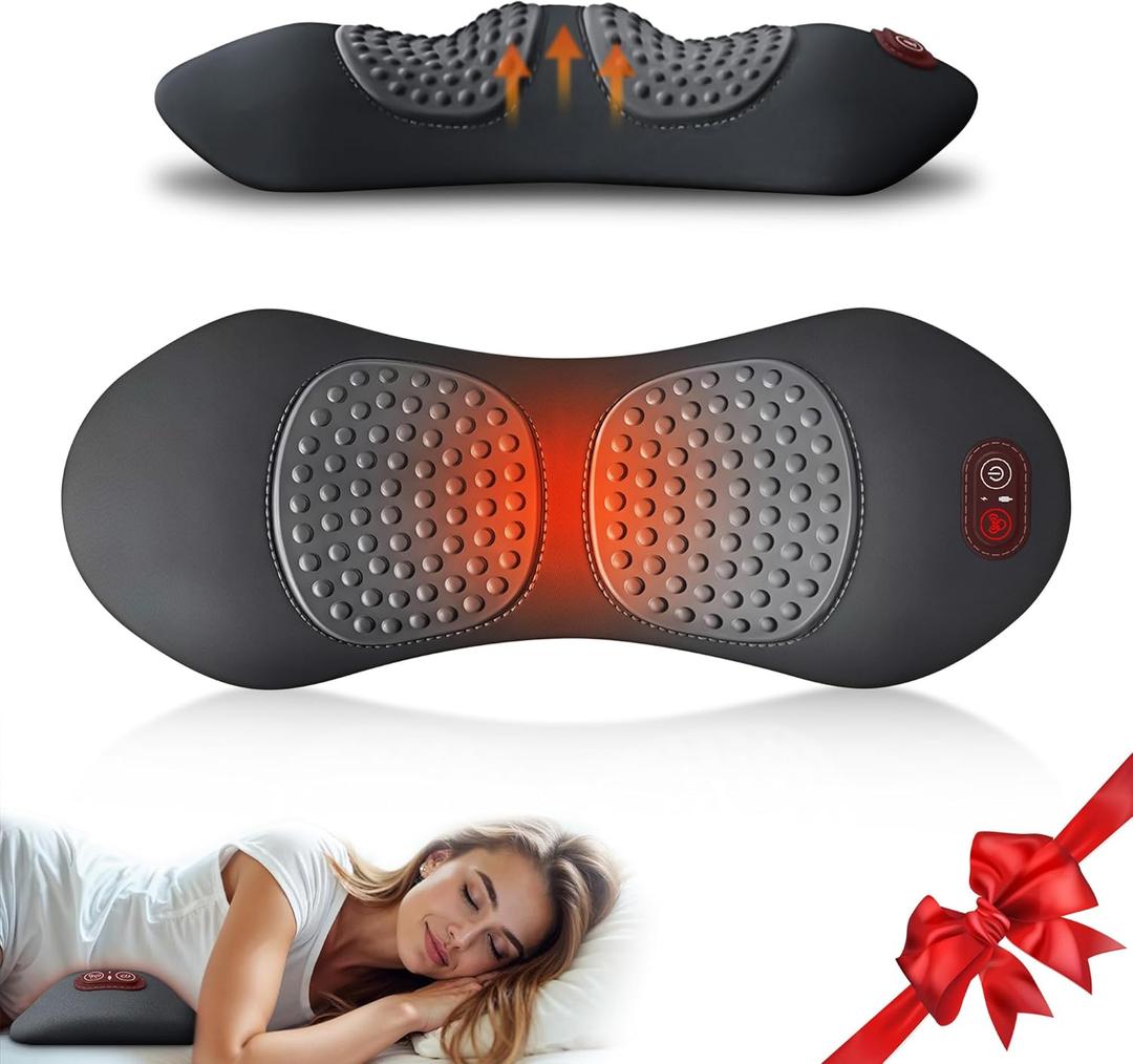 3 in 1 Upadate Rechargeable Electric Lumbar Support Pillow with Adjustable Height for Bed and Chair,Cordless Back Massager for Pain Relief Deep Tissue,Back Massager with Heat for Home & Office (Small, Black)
