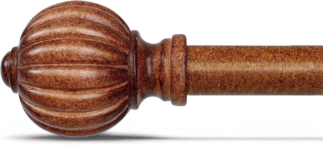Dark Brown Wood Curtain Rods for Windows 48 to 84 Inch, 1'' Adjustable Heavy Duty Curtain RodVintage Imitation Wood Decorative Drapery Rods with Pumpkin Finials for Bedroom Living Room (1 Pack36 - 88'')