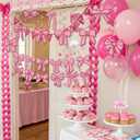 Pink Bow Birthday Decorations,Bow Banner and Hanging Swirls Decor for Coquette Baby Shower Bridal Bachelorette Party Decor
