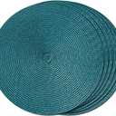 FunWheat Round Braided Placemats Set of 6 Place Mats for Dining Tables Woven Washable Non-Slip Table mats Small 13 inch(S Teal, 6pcs)