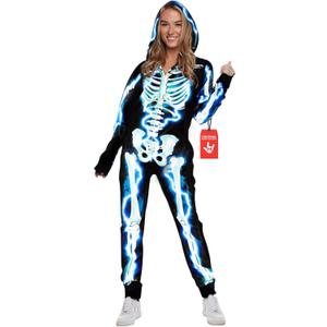 Morph Skeleton Costume Women, Skeleton Jumpsuit Womens, Halloween Costume Adult Women (XX-Large, Blue)