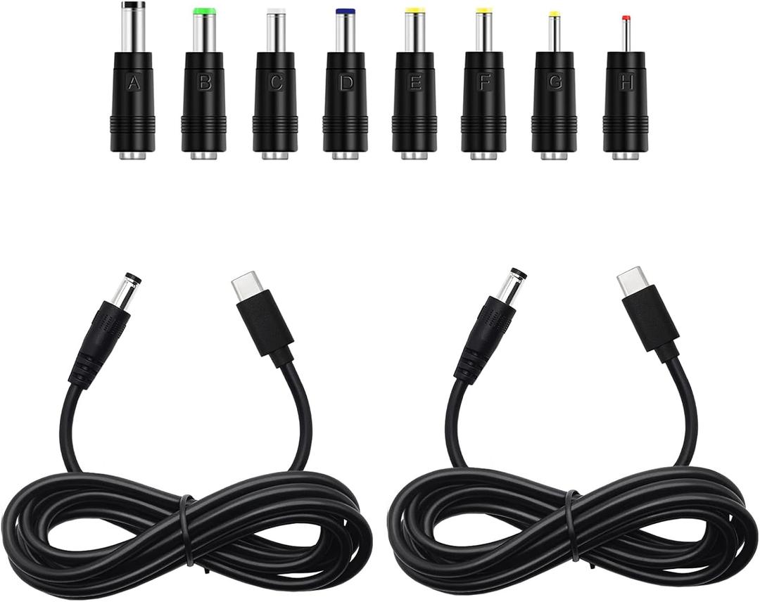 2Pcs 4.9ft USB C Type-C to DC 5.5mm x 2.5mm 12V Output PD Trigger Power Cable Barrel Power Cord with 8 Connectors