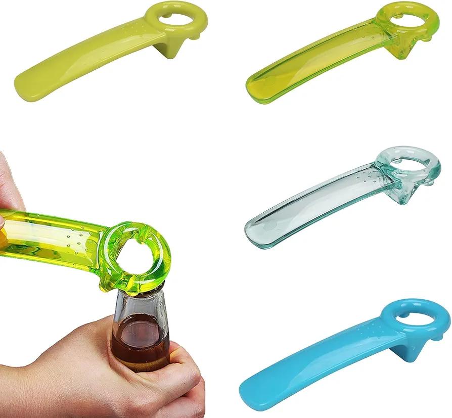4 Pcs Jar Key Opener,transparent and opaque Blue, Green, Plastic Jar Lid Opener for Weak Hands,Jar Opener for Elderly Children,Easy Hand Held Jar Openers (transparent and opaque Blue, Green)
