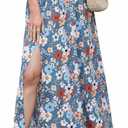 Liyinxi Women's Boho Floral Print Midi Skirt High Waisted with Side Slit Casual A Line Elastic Waistband Long Skirts (US, Alpha, Small, Regular, Regular, Blue Flower)
