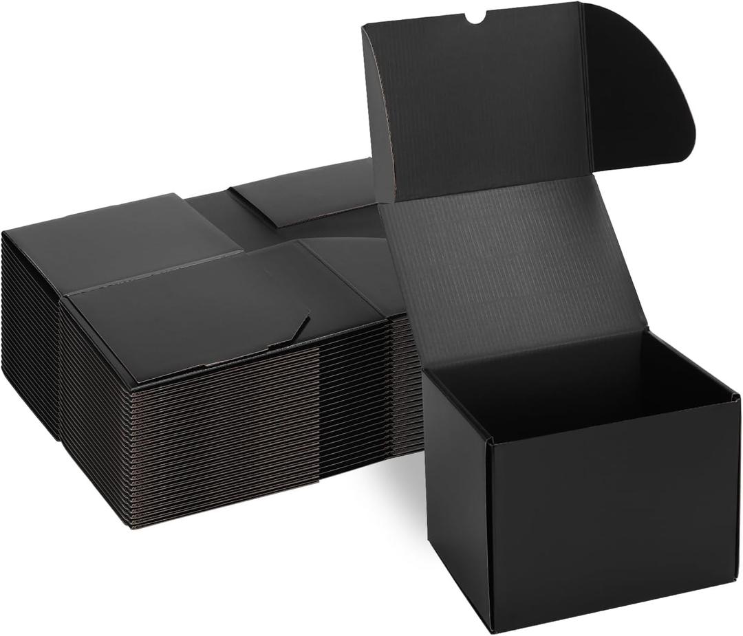 Rempry 8x6x6 Inches Black Small Shipping Boxes Pack of 25, Cardboard Corrugated Mailer Boxes for Packaging Small Business, Black Gift Boxes for Mailing Present