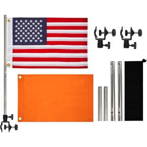 2 Pack Boat Flag Kit – 12"x18" American Flag with 50 Embroidered Stars & Orange Safety Flag, 2× Stainless Steel Boat Flag Poles, 2× Adjustable Flagpole Holders, Storage Bag Included – for Pontoon, Kayak, Water Ski & Tow Sports (12“x18”)